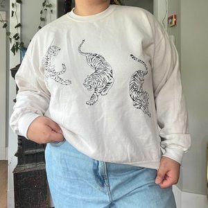 Urban Outfitters oversized cream tiger graphic crew neck sweatshirt
